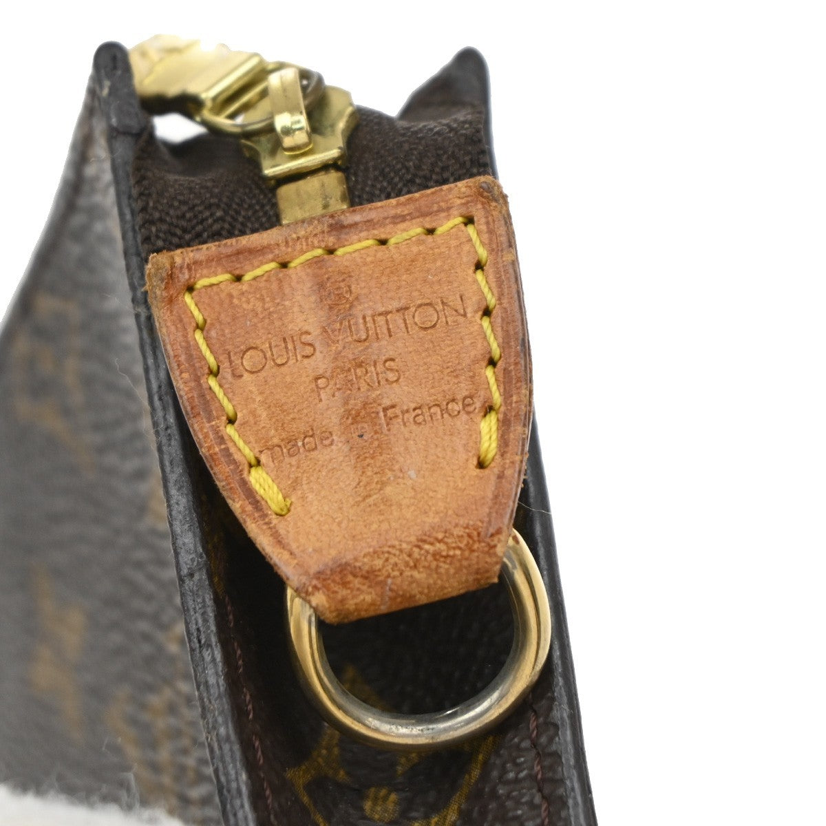 LOUIS VUITTON LV Logo Bucket PM Pouch Bag Monogram Leather Brown Gold 05EG107