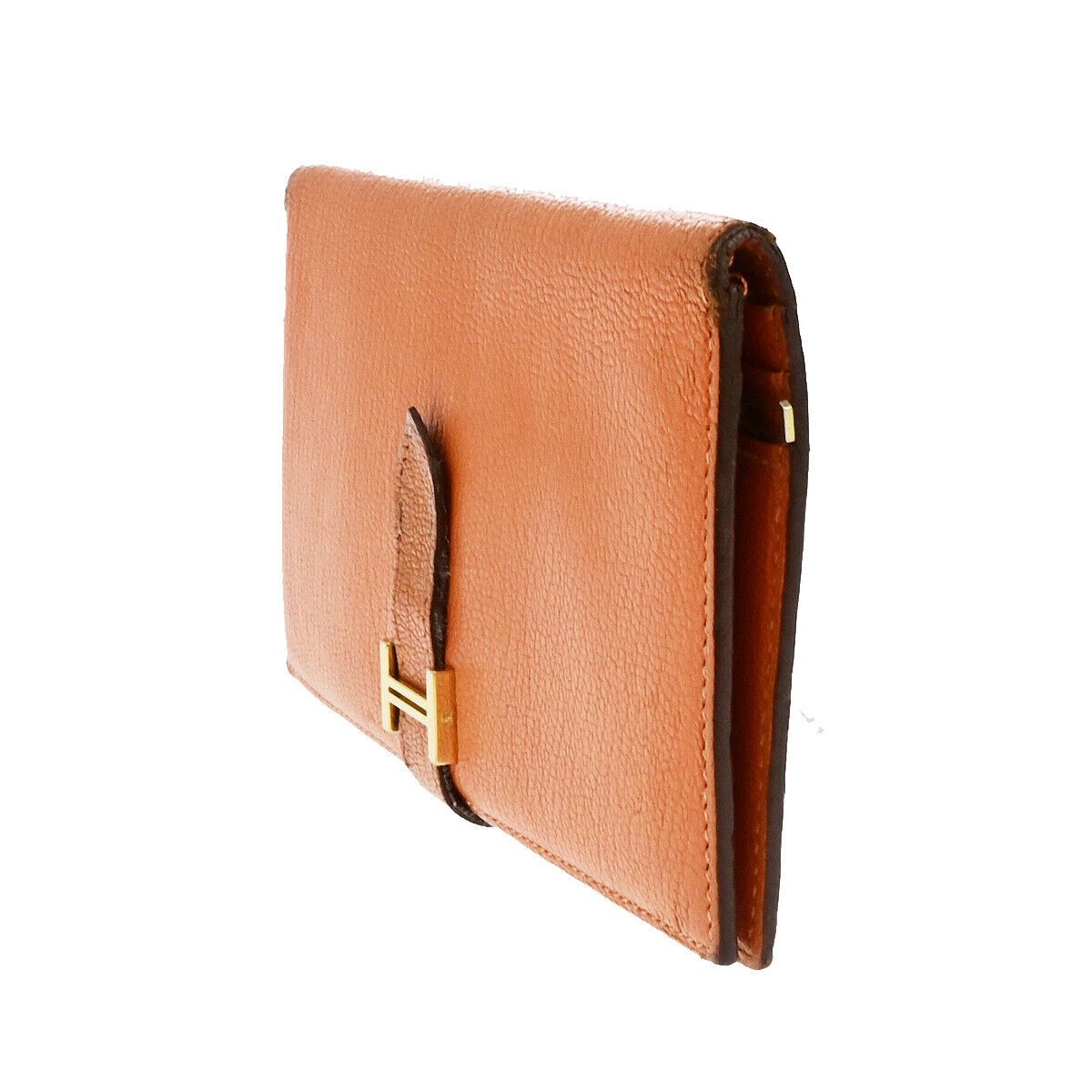 HERMES Bearn Long Bifold Wallet Chevre Mysore Goatskin Leather Orange 69YG766