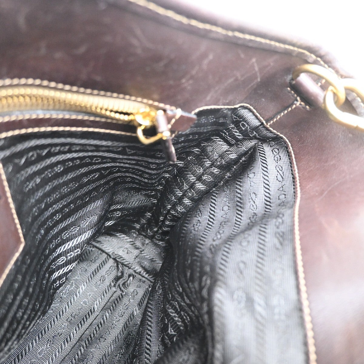 PRADA MILANO Logo 2Way Shoulder Hand Bag Jacquard Leather Brown GHW 18EE299