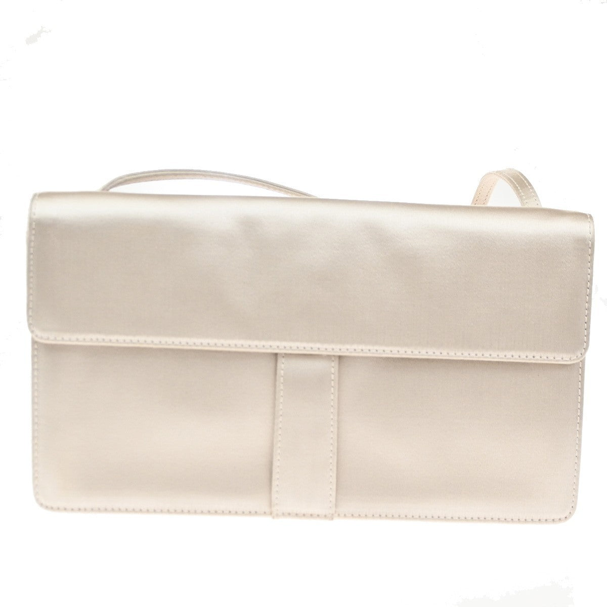 YVES SAINT LAURENT YSL Logo Shoulder Bag Satin Light Beige Italy SHW 82RL766