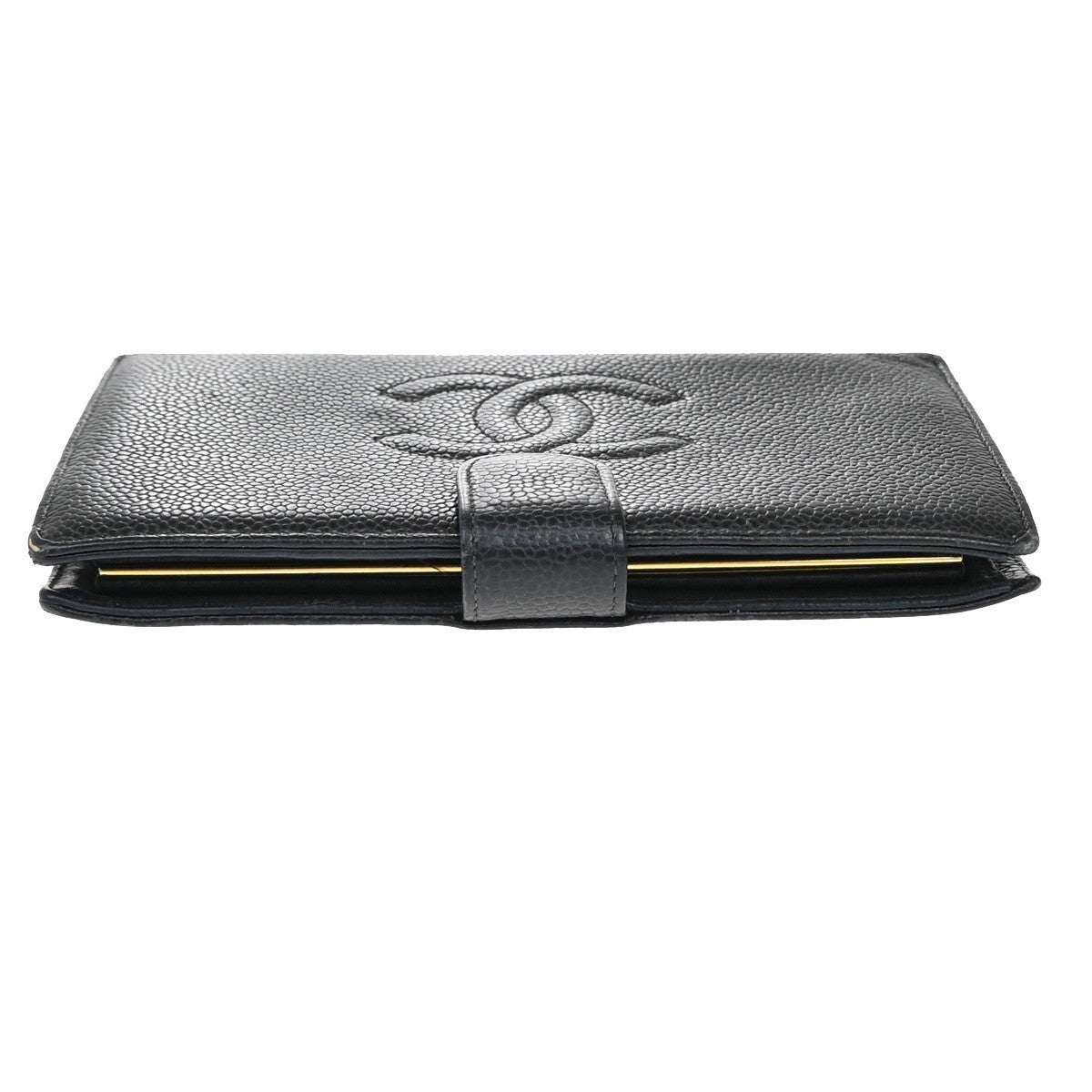 CHANEL CC Logo Long Bifold Wallet Grained Calfskin Leather Black 61RF542