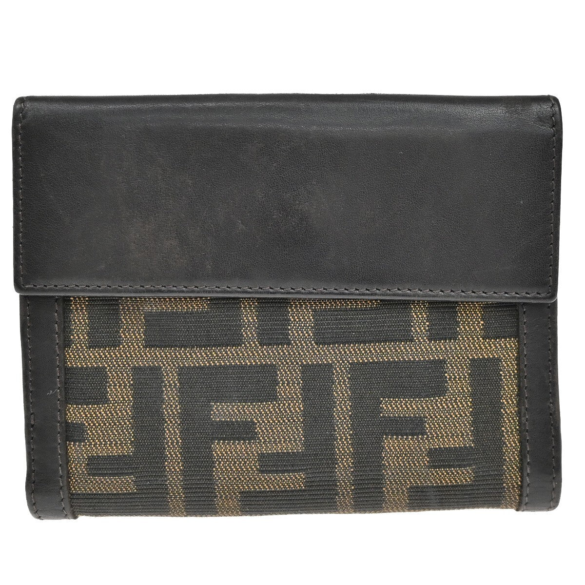 FENDI Logo Zucca Pattern Bifold Wallet Canvas Leather Brown Italy 08EE278