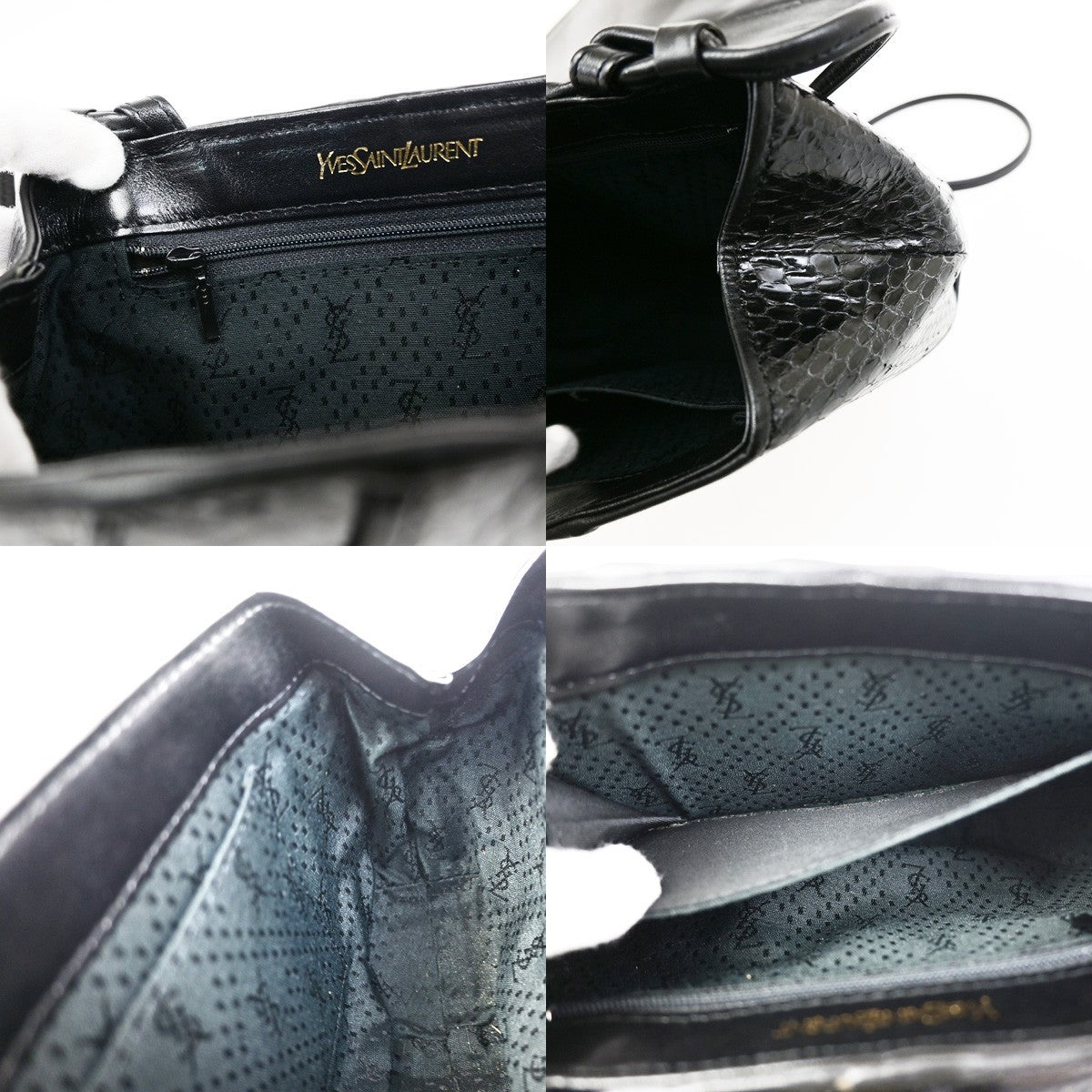 YVES SAINT LAURENT Logo Shoulder Bag Embossing Leather Black GHW 63KD155