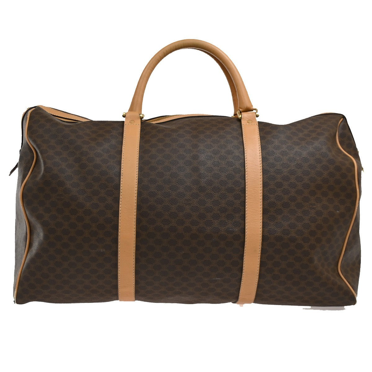 CELINE Logo Macadam Pattern Hand Boston Bag PVC Leather Brown Beige GHW 60DA044