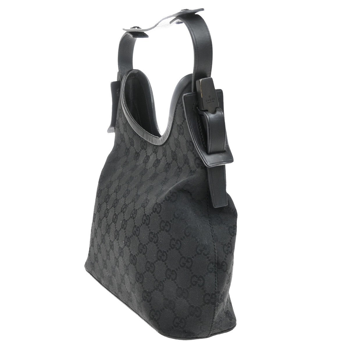 GUCCI Logo GG Pattern Shoulder Tote Bag Canvas Leather Black Italy 62EE310