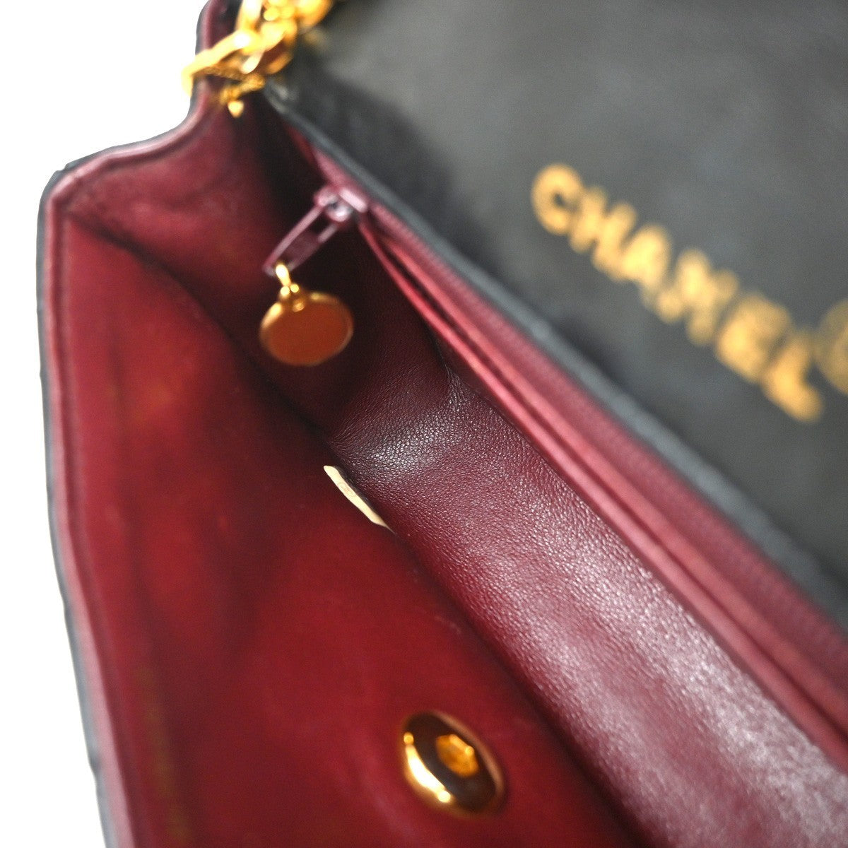CHANEL Mini Diana Matelasse Chain Shoulder Bag Leather Black Vintage 359RP169