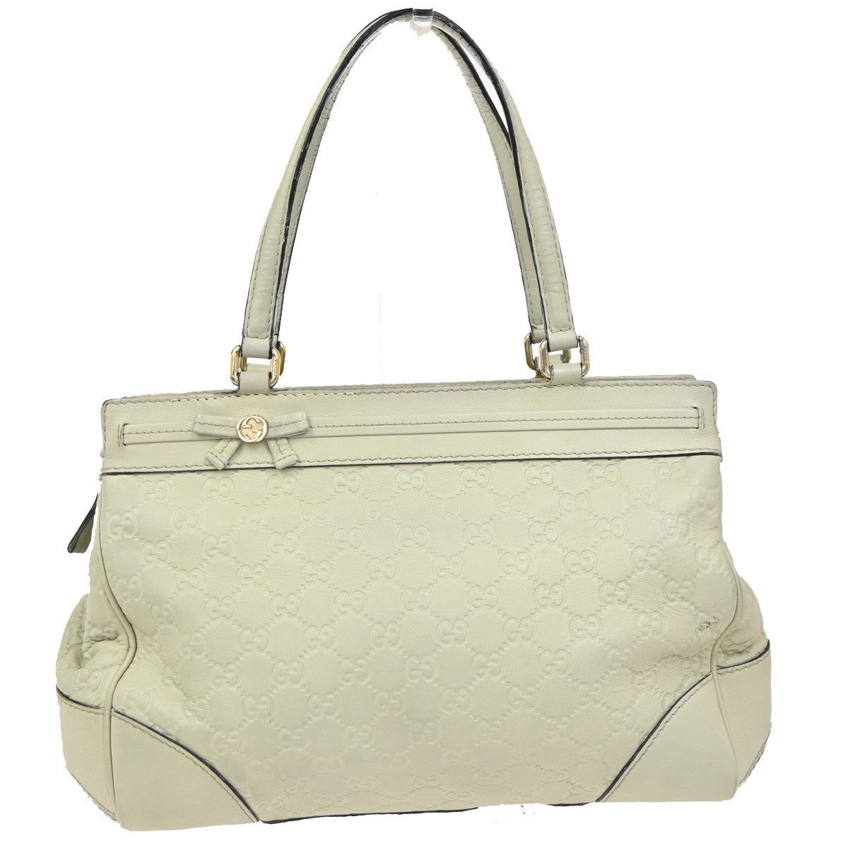 GUCCI GG Guccissima Mayfair Bow Shoulder Hand Bag Leather Italy White 62CA786