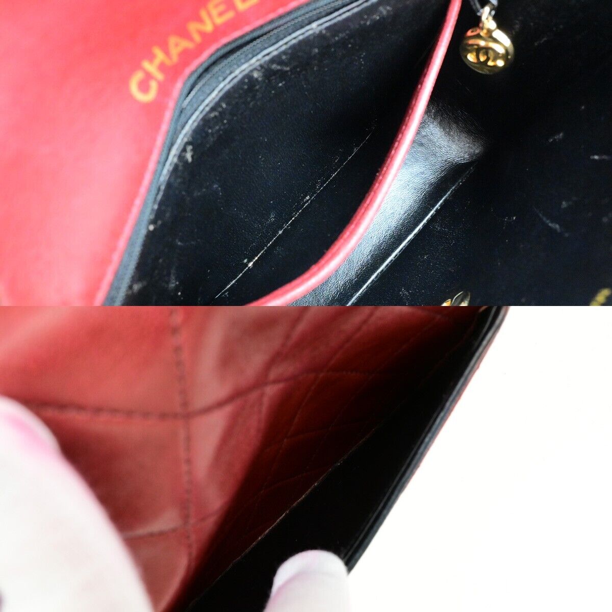 CHANEL CC Logo Mini Matelasse Chain Shoulder Bag Leather Red Vintage 335RF239