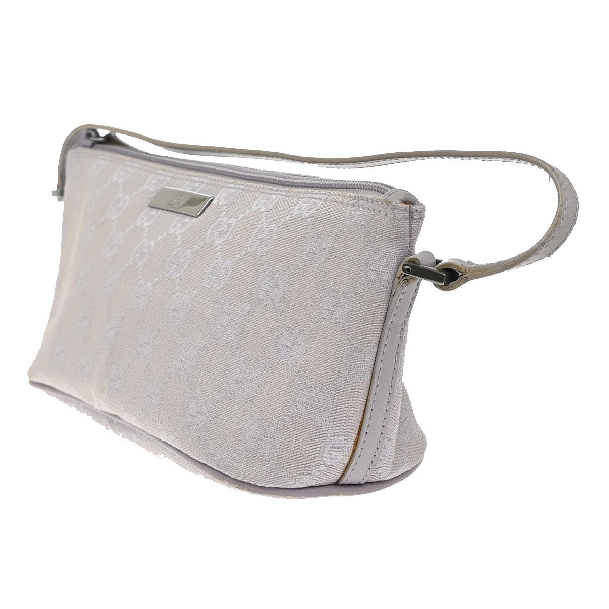 GUCCI Logo GG Pattern Shoulder Hand Bag Canvas Leather Lavender Italy 66EG020