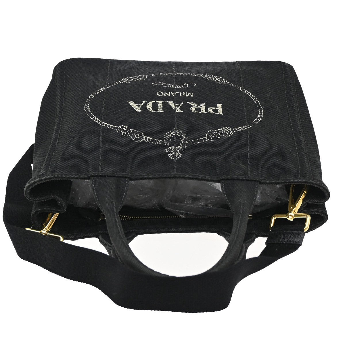 PRADA Logo Canapa 2Way Shoulder Hand Bag Canvas Leather Black GHW 77KB733