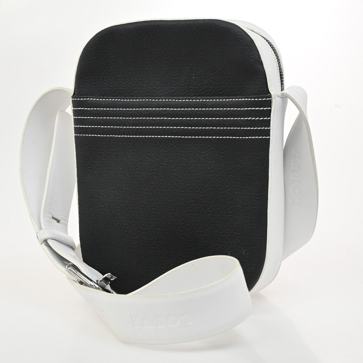 LOEWE Logo Repeat Anagram Mini Shoulder Bag Nylon Leather Black  White 38KB684