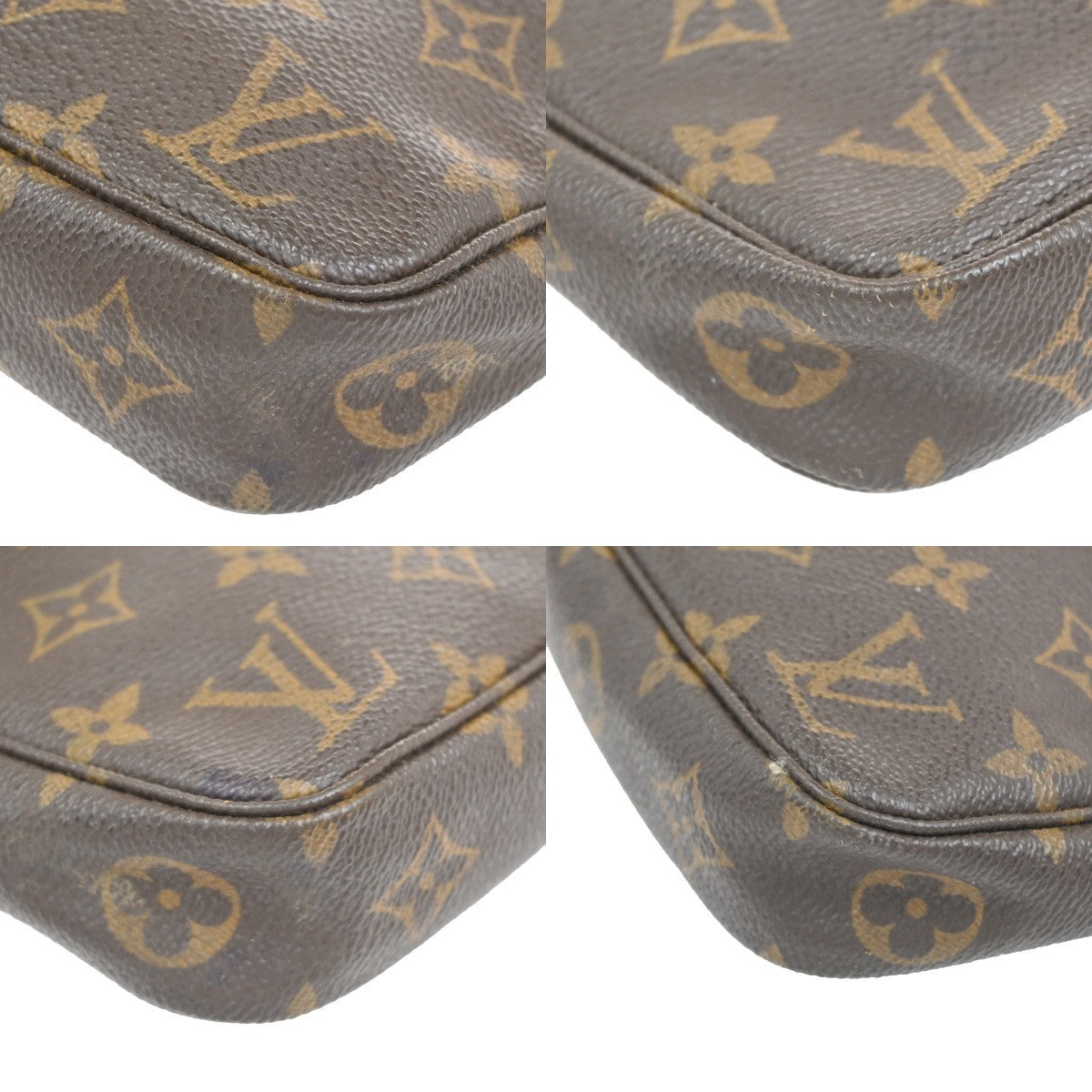 LOUIS VUITTON 2 Set Pochette Accessoires Hand Bag Monogram Leather Brown 62CA917