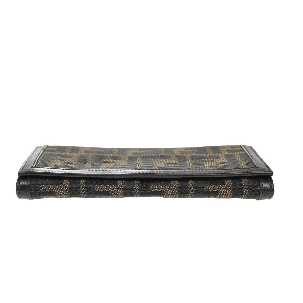 FENDI Logo Zucca Pattern Long Bifold Wallet Canvas Leather Brown 69KP025