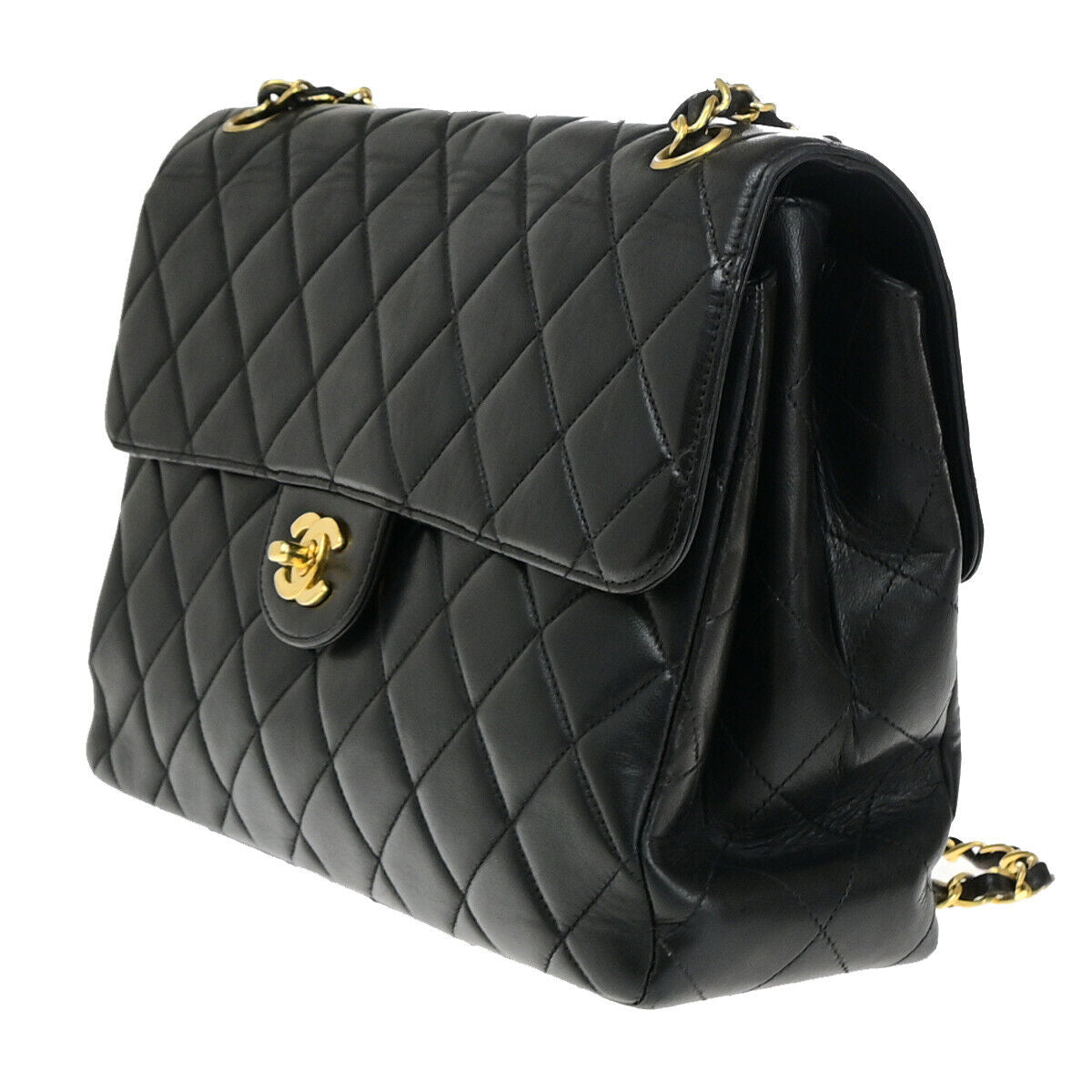 CHANEL CC Matelasse 30 Both Flap Chain Shoulder Bag Leather Black GHW 823RJ921