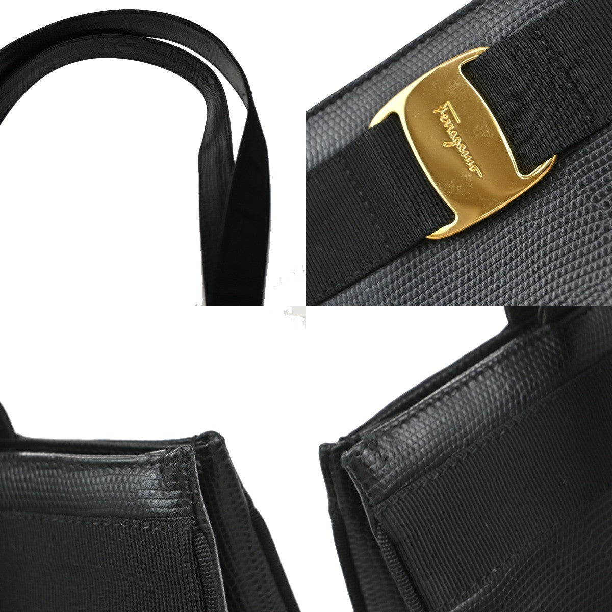 SALVATORE FERRAGAMO Vara Shoulder Bag Embossing Leather Black GHW Italy 67KA945