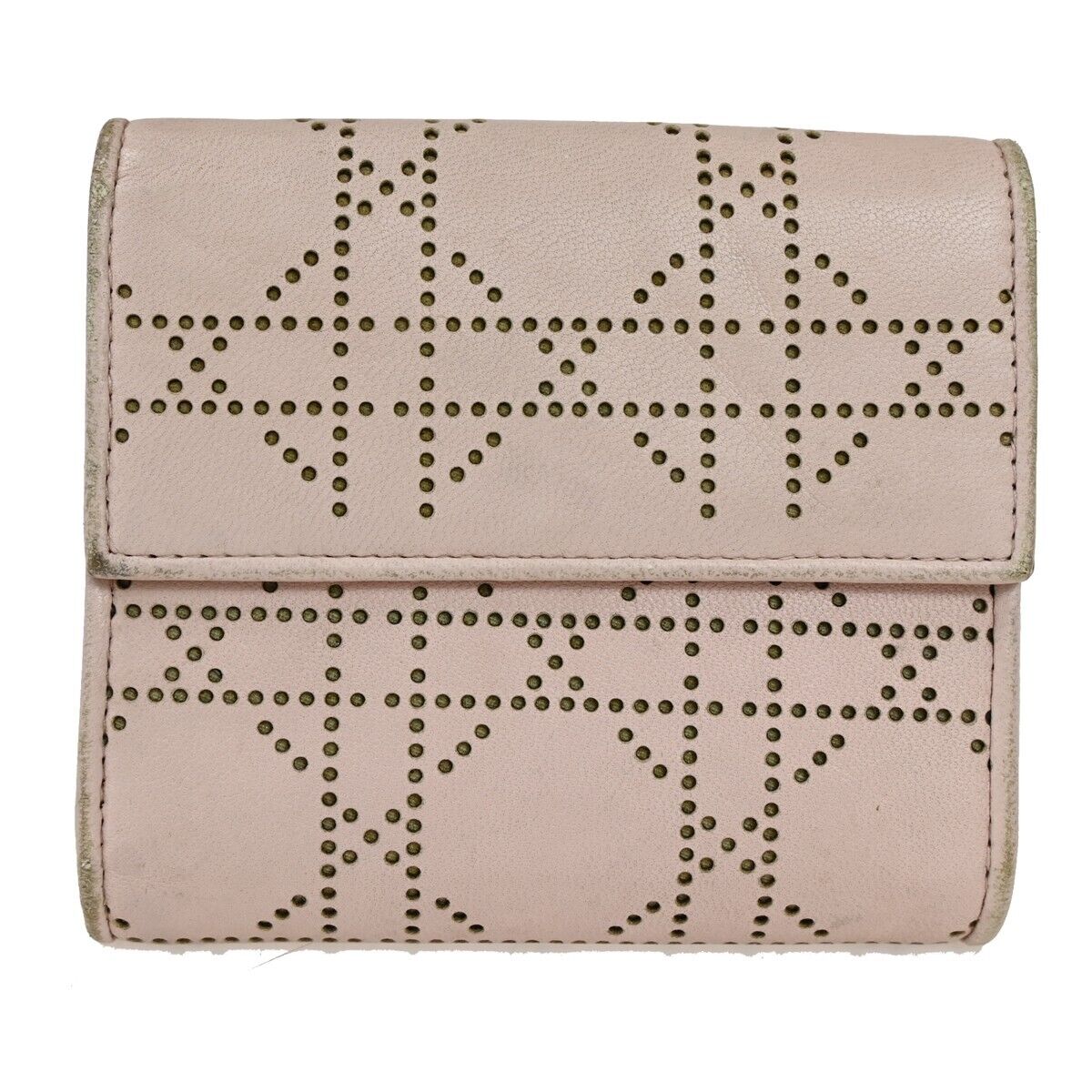 Christian Dior Cannage Bifold Wallet Purse Leather Pink Sliver Italy 07FA106