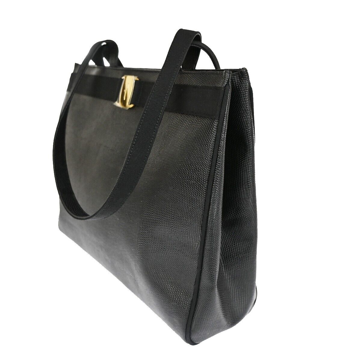 SALVATORE FERRAGAMO Vara Tote Shoulder Bag Canvas Embossing Leather BK 64EA311
