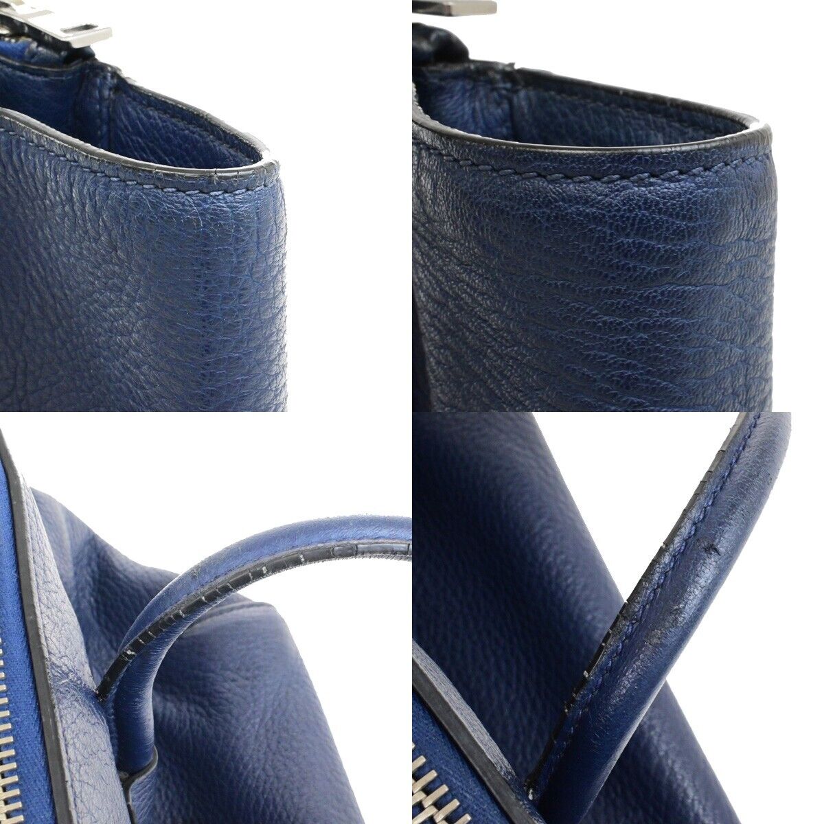 PRADA Milano Logo Shoulder Hand Bag Leather Navy Blue SHW Italy 31ED928