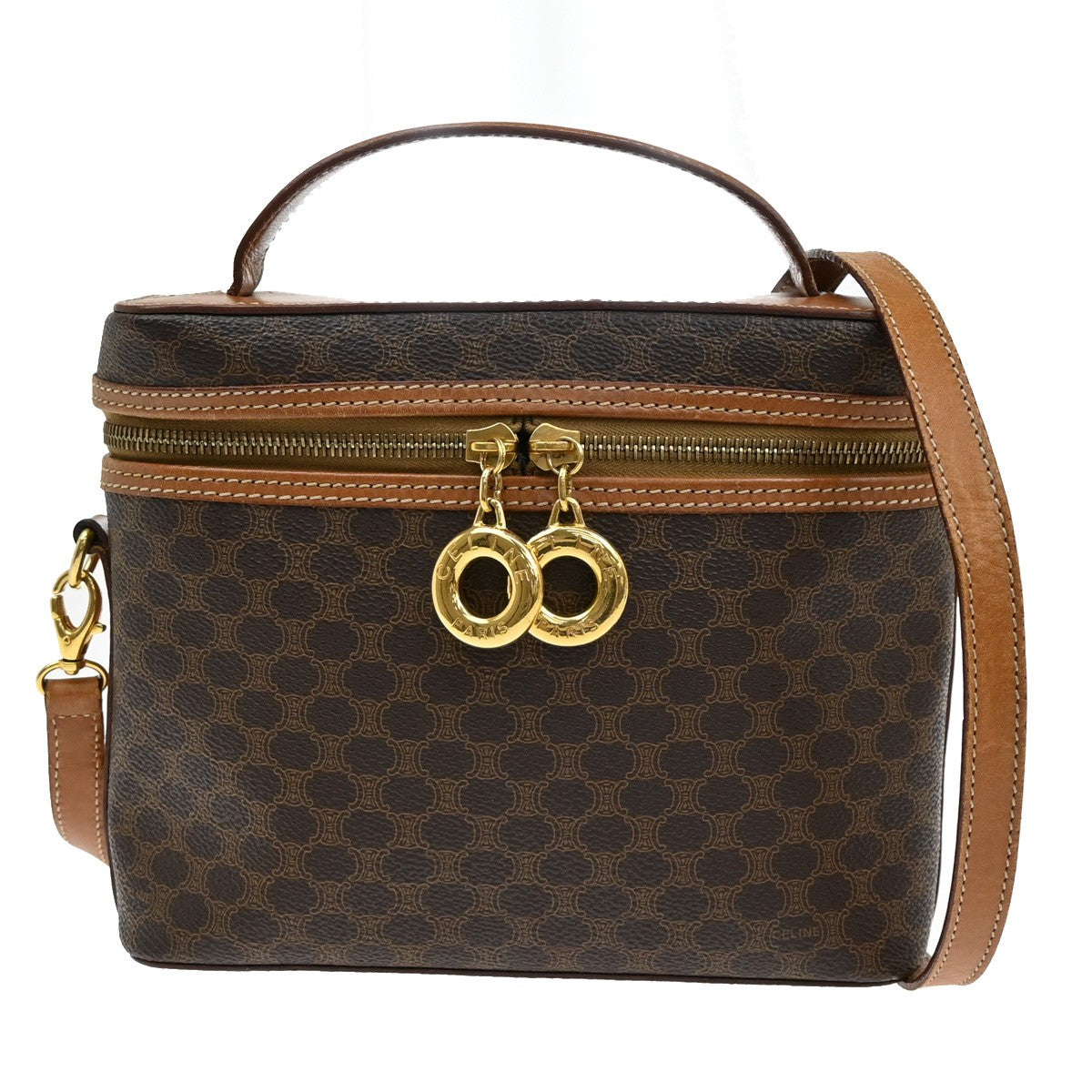 CELINE Logo Macadam Circle 2Way Shoulder Hand Bag PVC Leather Brown GHW 69YH773