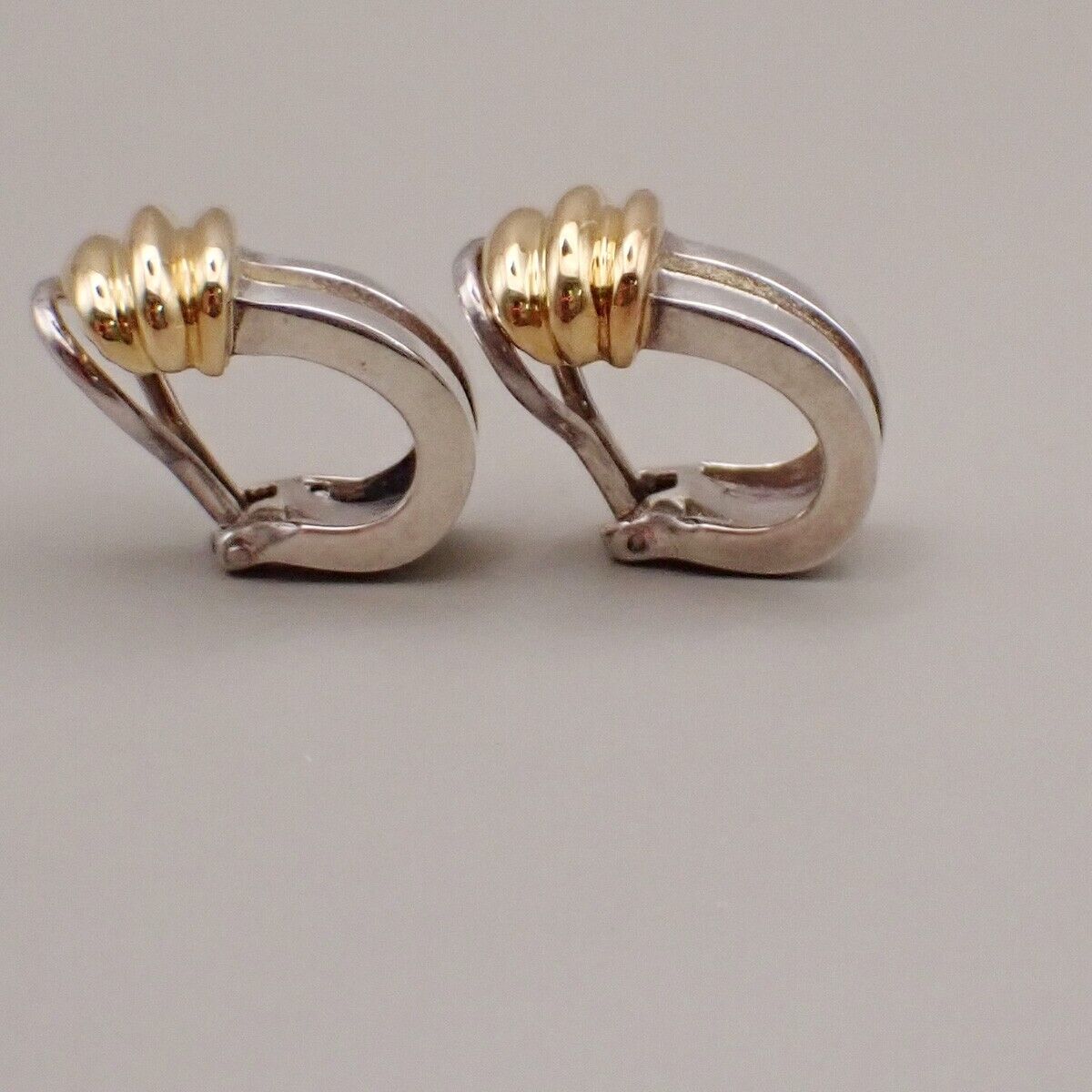 Tiffany & Co. Logo Groove Earrings Gold 750 Silver 925 Hoop 80YF683