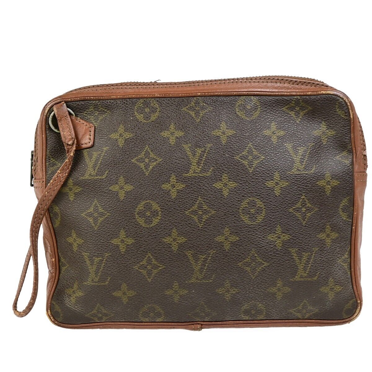 LOUIS VUITTON LV Logo Clutch Hand Bag Monogram Leather Brown france 01EC999
