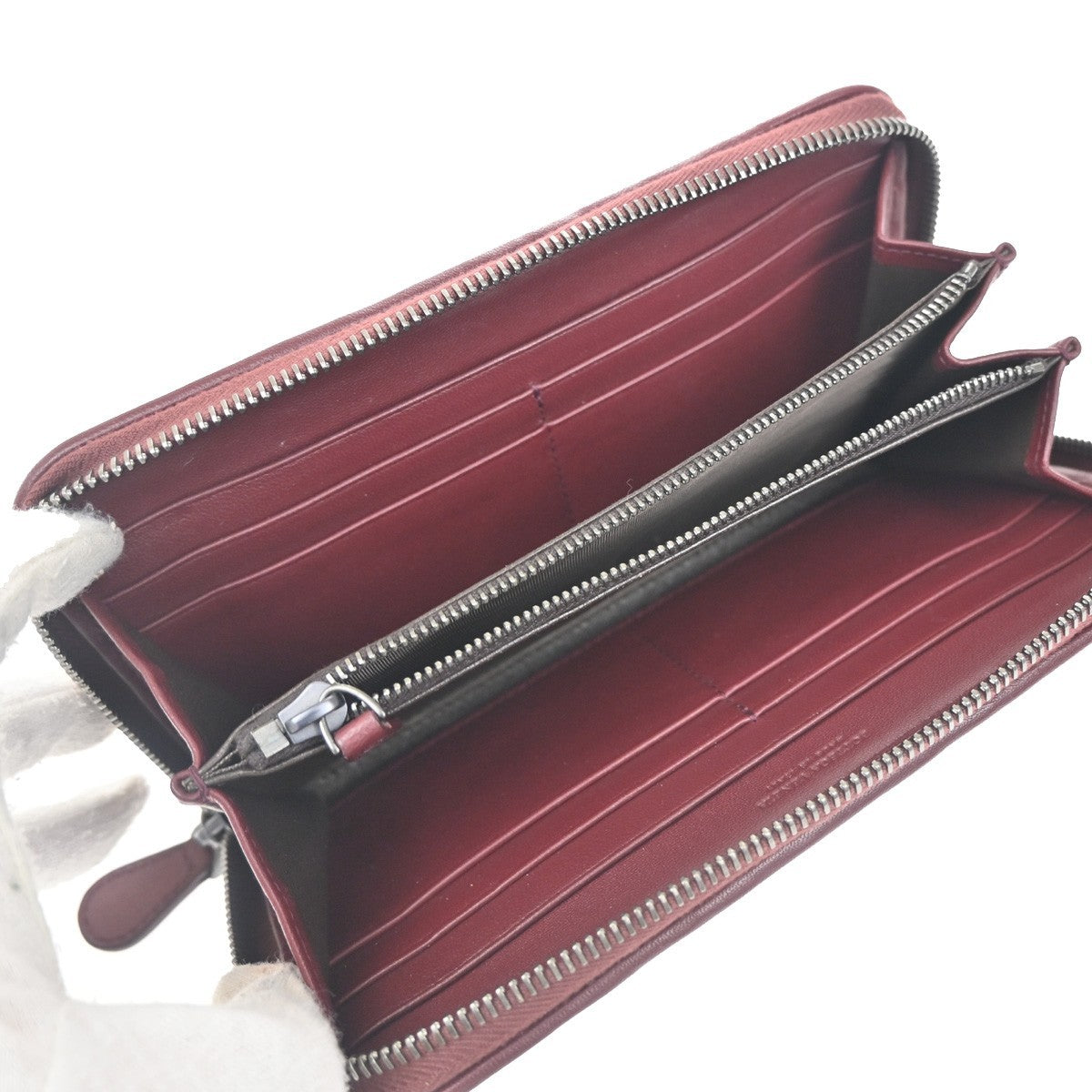 BOTTEGA VENETA Intrecciato Long Zip Around Wallet Purse Leather Red 65KB080