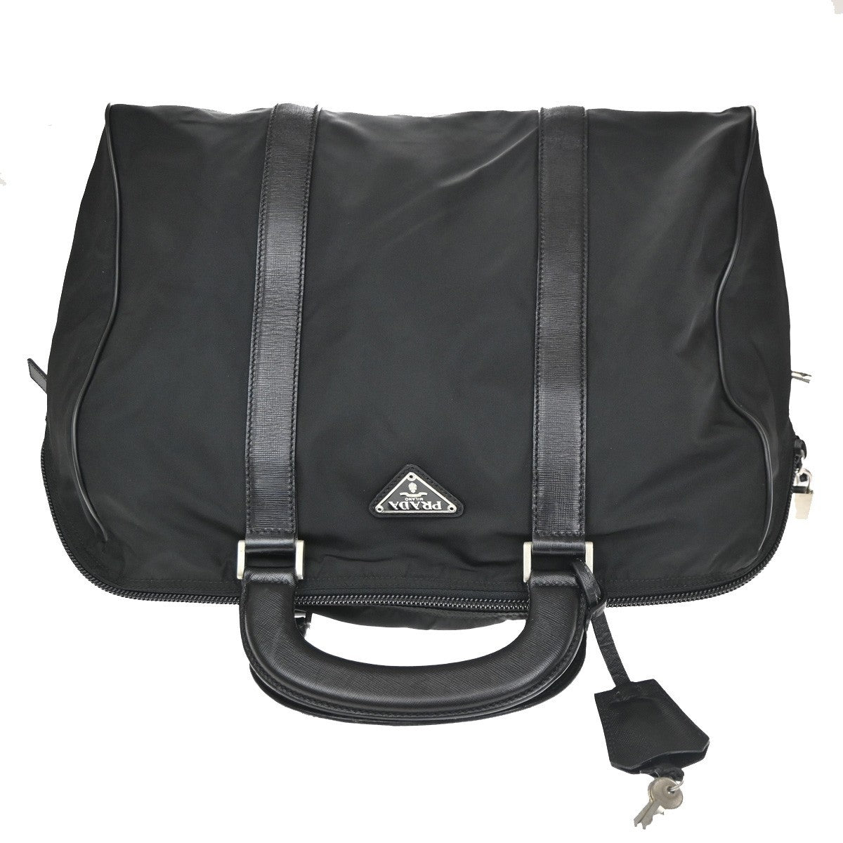 PRADA MILANO Logo Tessuto Hand Bag Nylon Leather Black SHW  61CB060