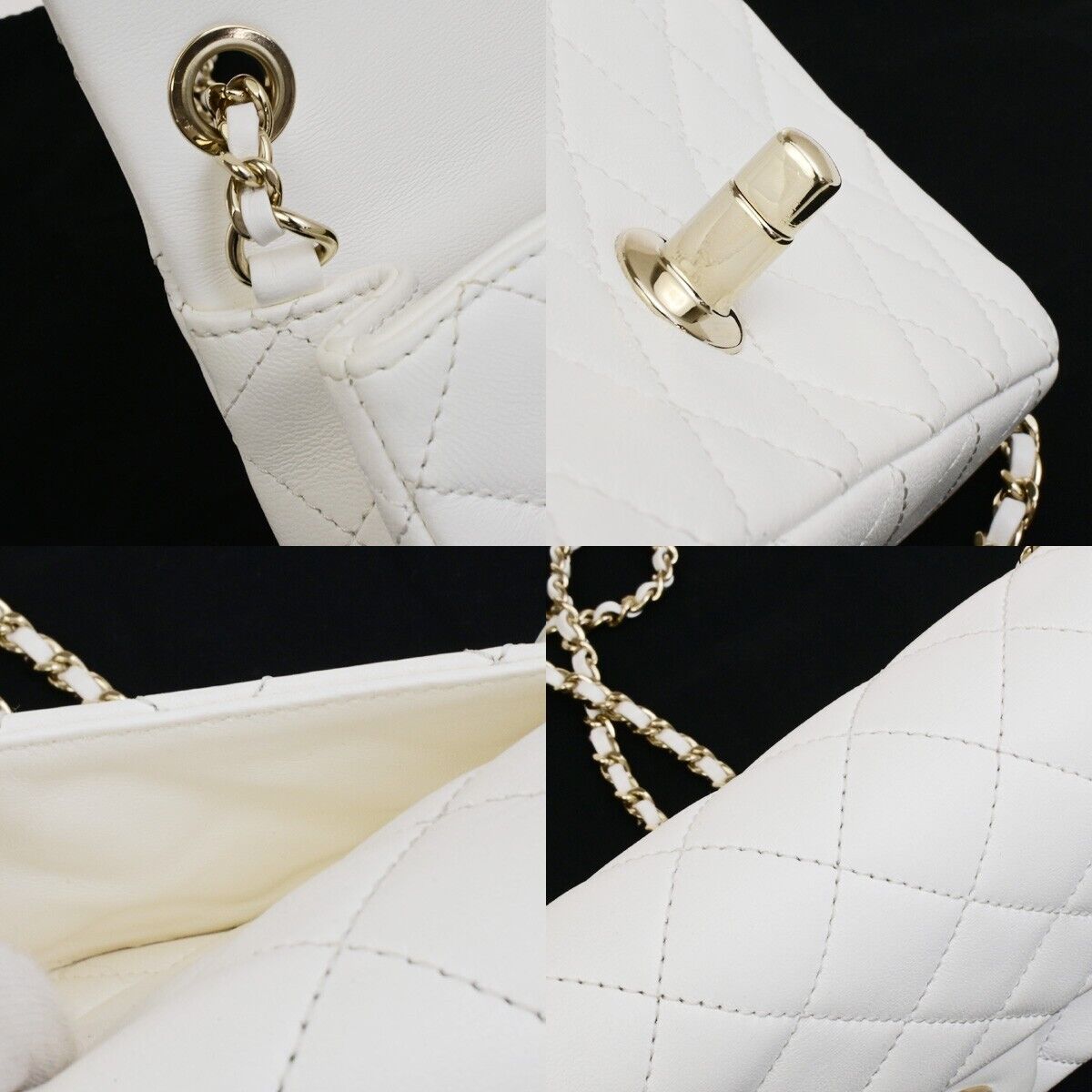 CHANEL CC Logo MatelasseFlap Chain Shoulder Bag Leather White GHW 892RF212