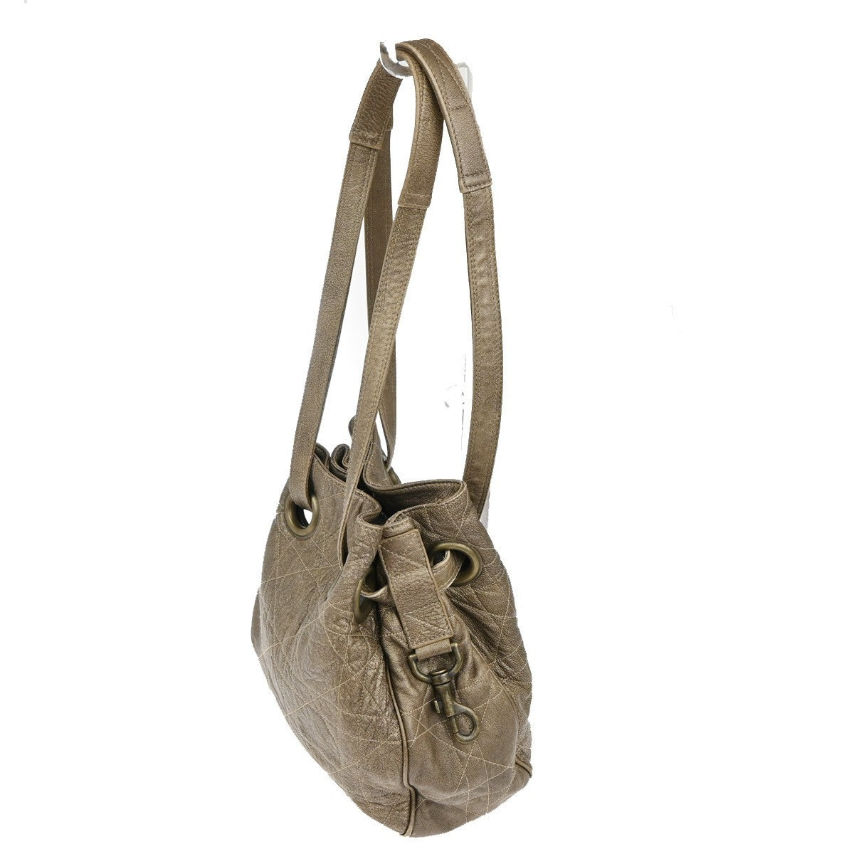 CHRISTIAN DIOR Cannage Shoulder Bag Leather Beige Gold Italy 83TA504