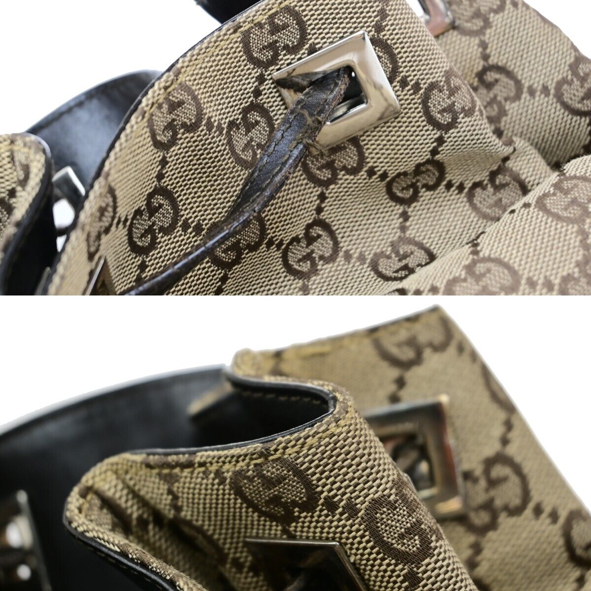 GUCCI Logo GG Pattern Drawstring Backpack Bag Canvas Leather Brown SHW 35EE038