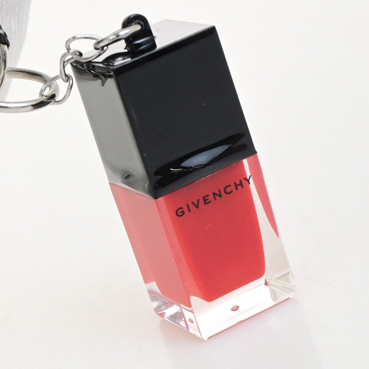 GIVENCHY Logo Parfums Make Up Bag Charm Key Ring Plastic Black Red SHW 03KA429