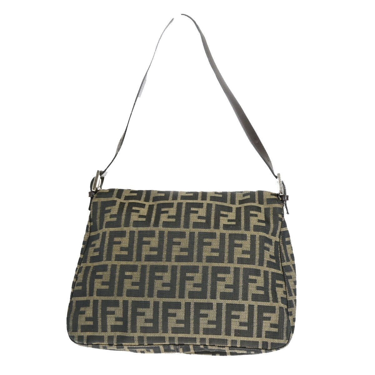 FENDI Logo Mamma Zucca Pattern Shoulder Bag Canvas Leather Brown SHW 96YF583