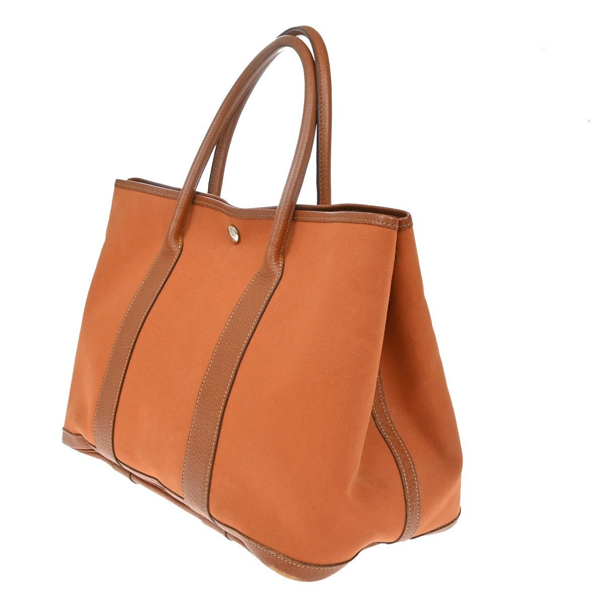 HERMES Garden Party PM Hand Bag Toile Officier Canvas Leather Orange 57RP184