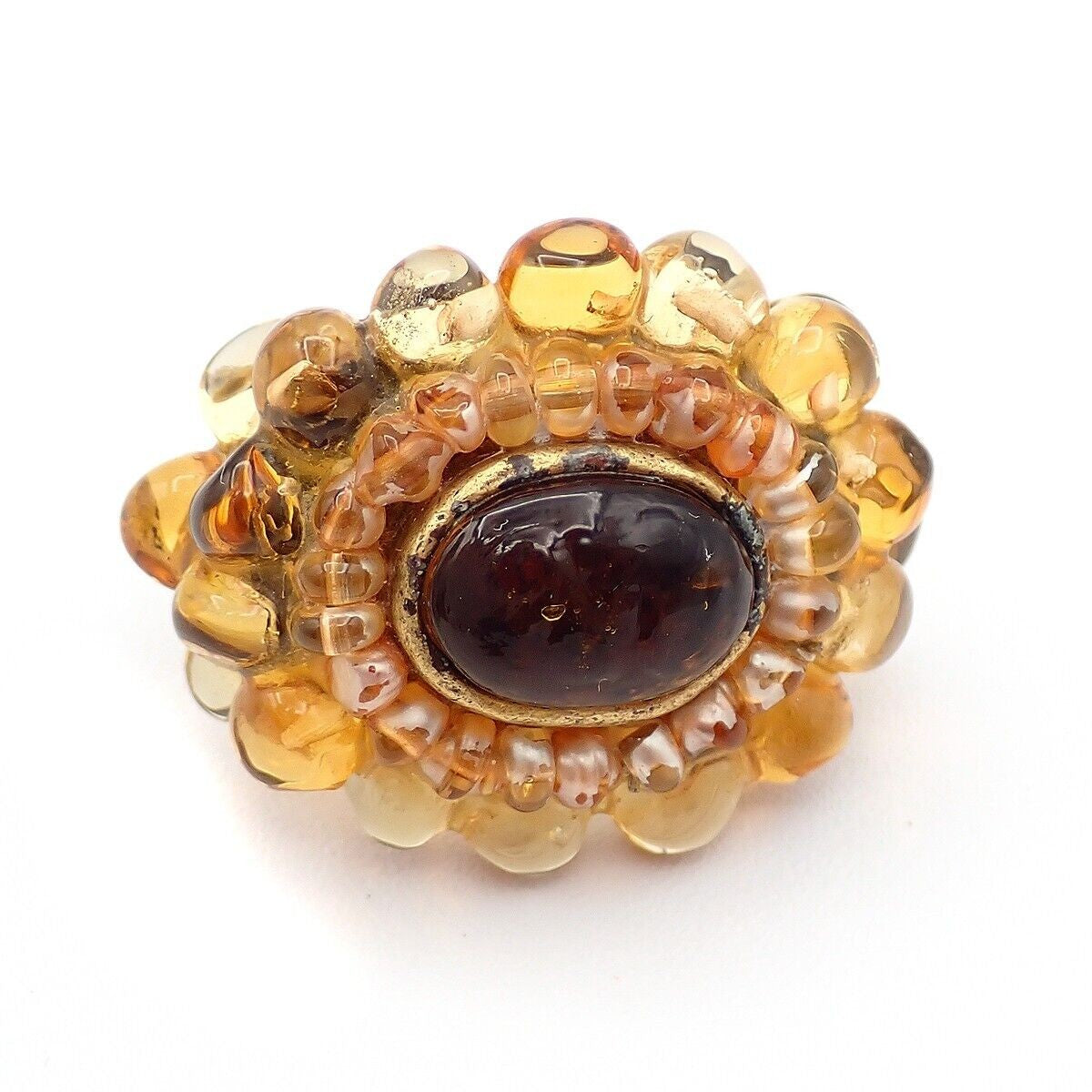 CHANEL Logo Gripoix Ring 00A Brown Gold-Plated France Accessory 38RJ930