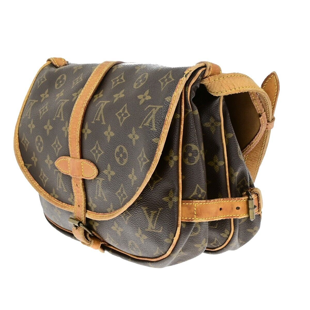 LOUIS VUITTON Logo Saumur 30 Shoulder Bag Monogram Leather Brown M42256 61ED964
