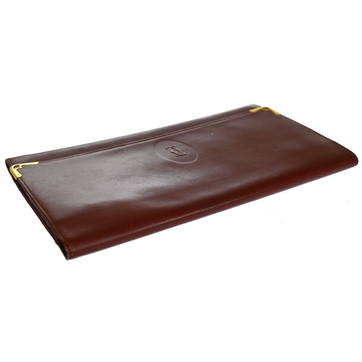 MUST DE CARTIER 2C Logo Wallet Clutch Hand Bag Leather Bordeaux Gold 09EA094