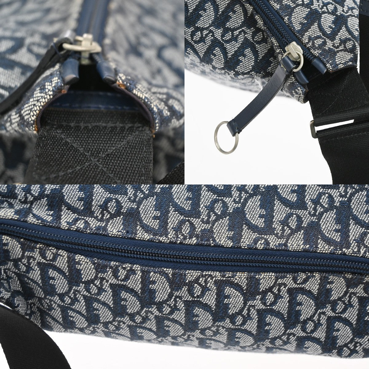 CHRISTIAN DIOR Logo Trotter Pattern shoulder Bag Canvas Leather Navy 93TA658