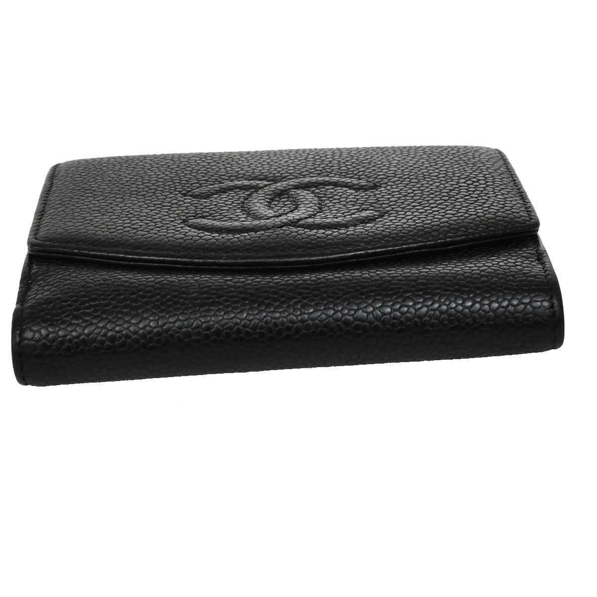 CHANEL CC Logo Bifold Compact Wallet Grained Calfskin Leather Black 64RF554
