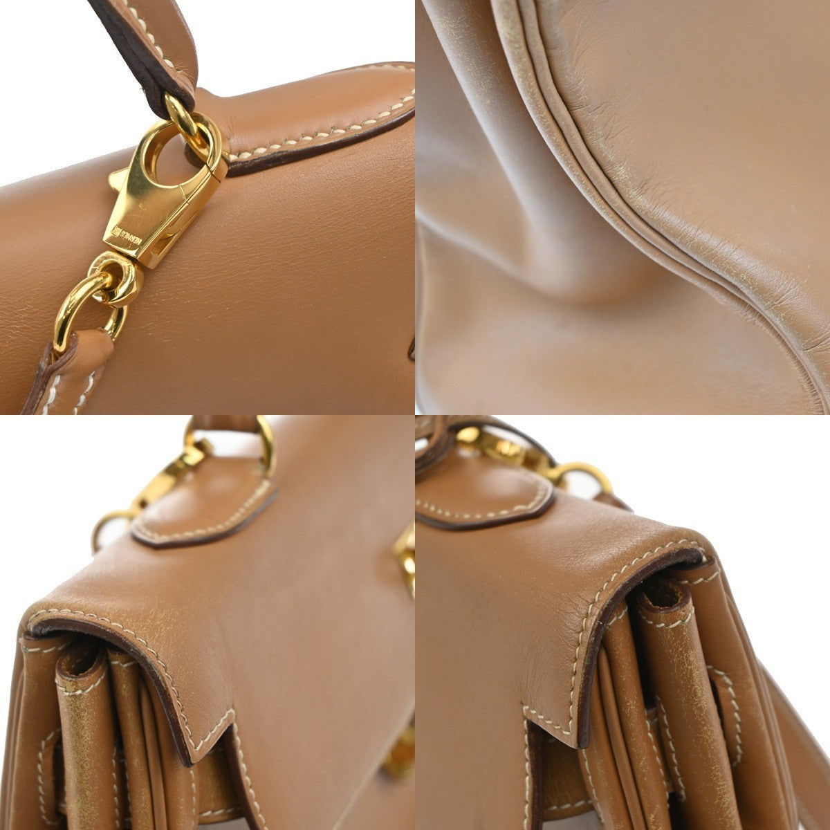 HERMES Kelly 35 2Way Shoulder Hand Bag Chamonix Leather Brown Vintage 247RF960