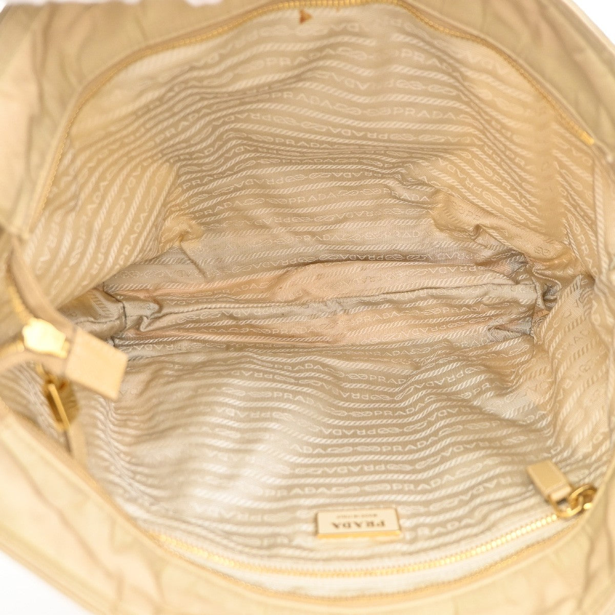 PRADA Logo Tessuto Shoulder Hand Bag Nylon Leather Beige Italy 30CA999