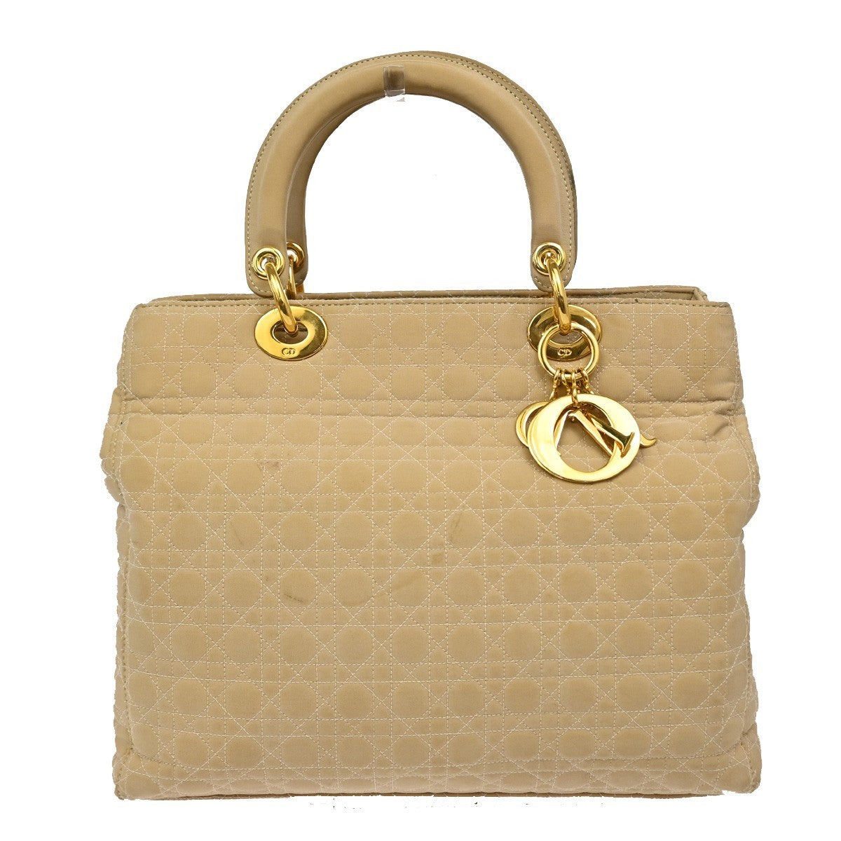 CHRISTIAN DIOR Lady Cannage Tote Hand Bag Nylon Leather Beige GHW Italy 82EF879