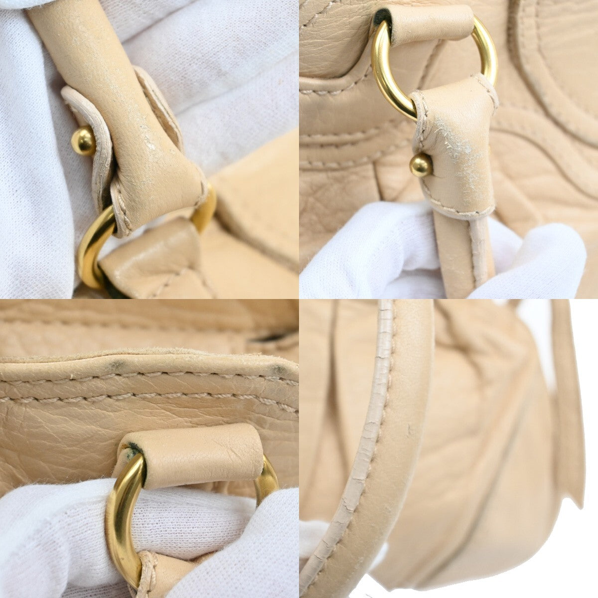 SALVATORE FERRAGAMO Logo Marisa Gancini Shoulder Bag Leather Beige Italy 04EE747