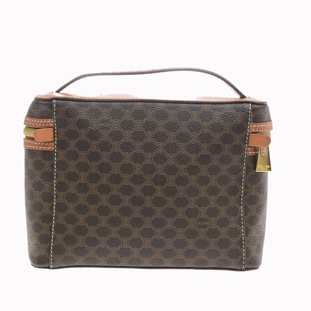 CELINE Logo Macadam Pattern Vanity Hand Bag PVC Leather Brown GHW Italy 69MA716