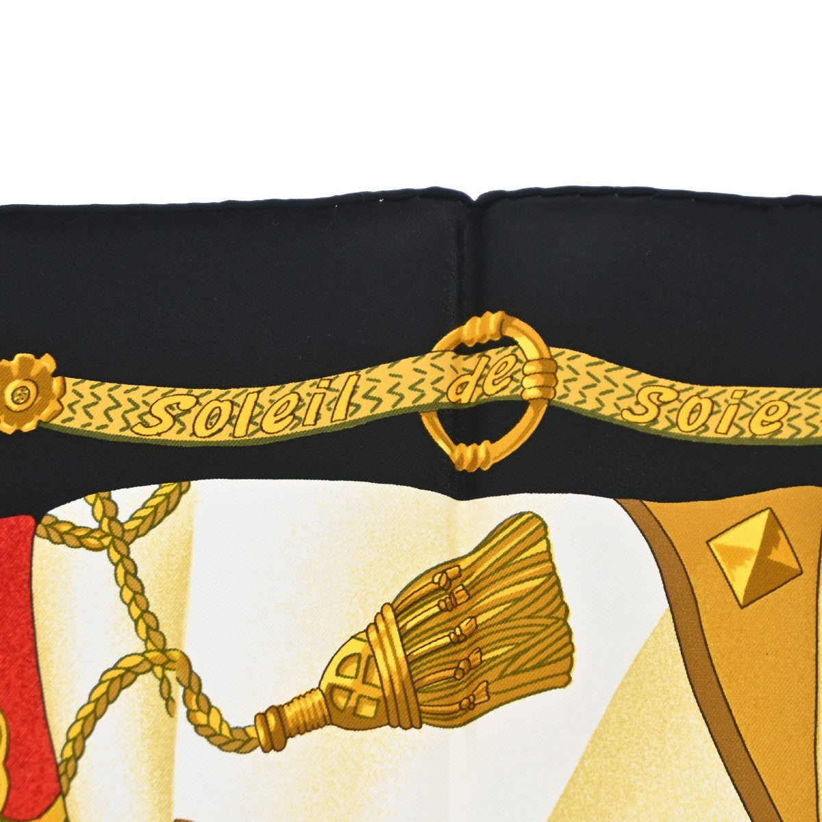 HERMES XL Carre Scarf Soleil de soie 100% Silk Black Gold Red France 69RL752