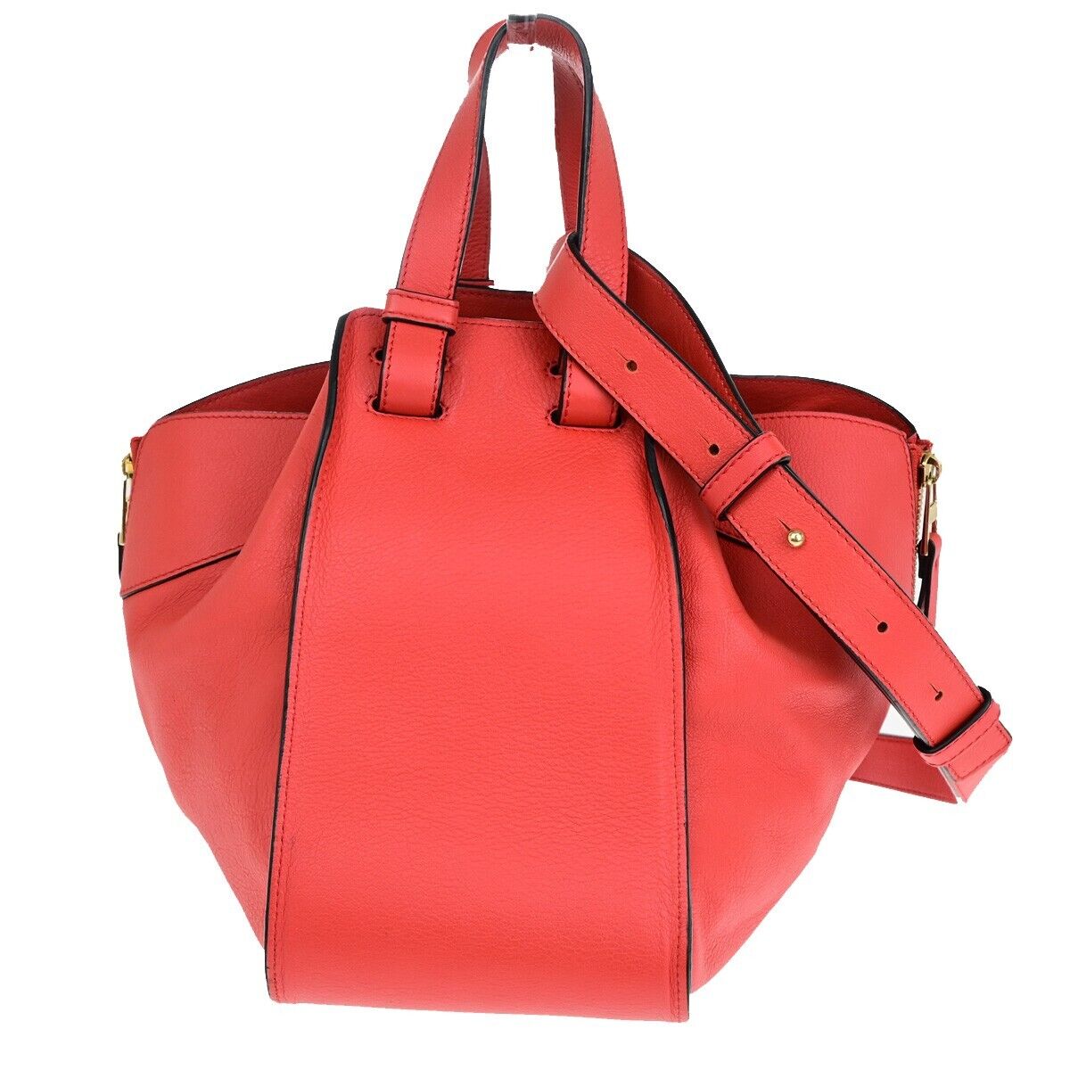 LOEWE Logo Hammock Small 2Way Shoulder Hand Bag Leather Red Gold 631RK103