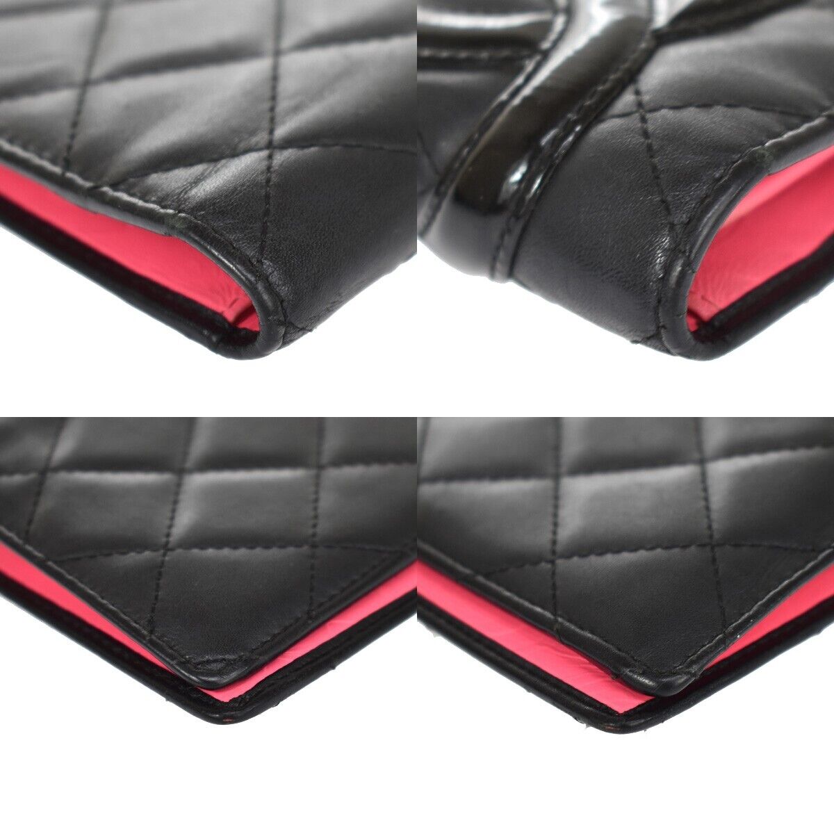 CHANEL CC Logo Cambon Long Bifold Wallet Leather Black Pink Italy 33SH088