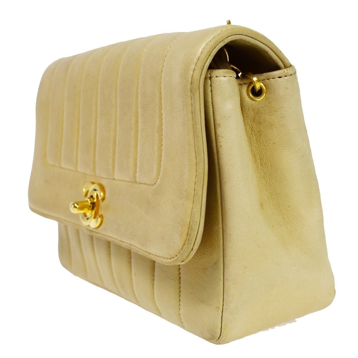 CHANEL CC Logo Mademoiselle Chain Shoulder Bag Leather Beige GHW France 648RC979