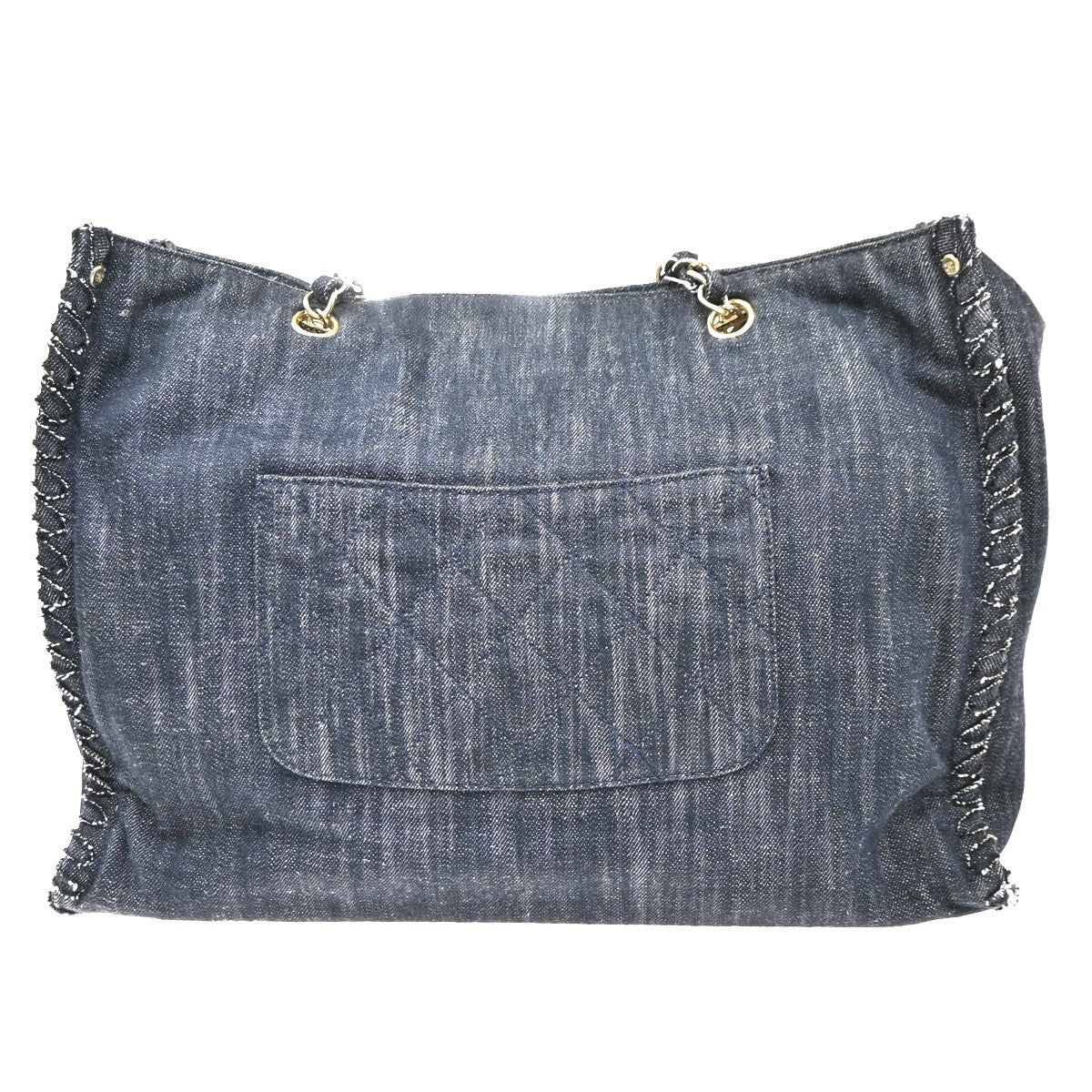 CHANEL CC Denim Night Flight Chain Shoulder Tote Bag Canvas Leather BE 110RP173