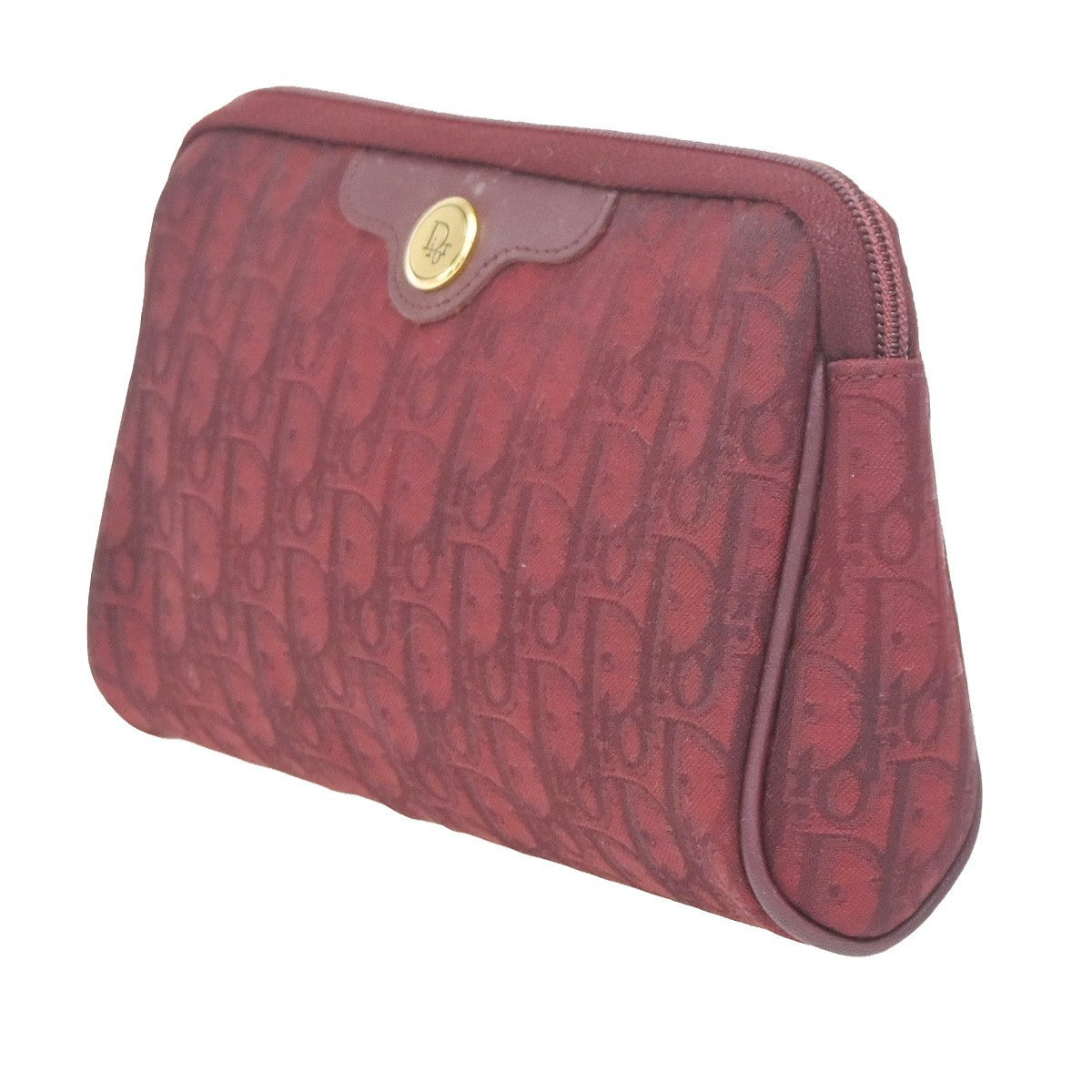 CHRISTIAN DIOR CD Logo Trotte Mini Pouch Canvas Leather Red GHW France 68ZA367