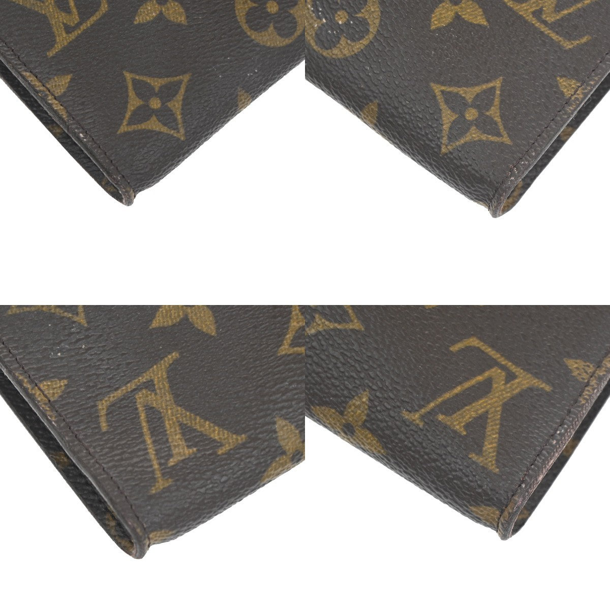 LOUIS VUITTON LV Logo Bucket GM Pouch Bag Monogram Leather Brown Gold 05KC550